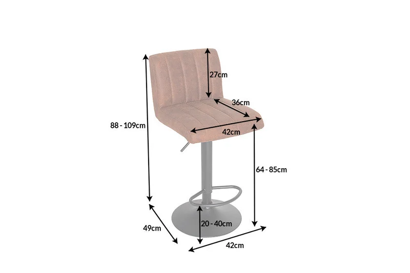 Tabouret de bar pivotant PORTLAND chaise de bar en microfibre marron vintage avec dossier réglable en hauteur