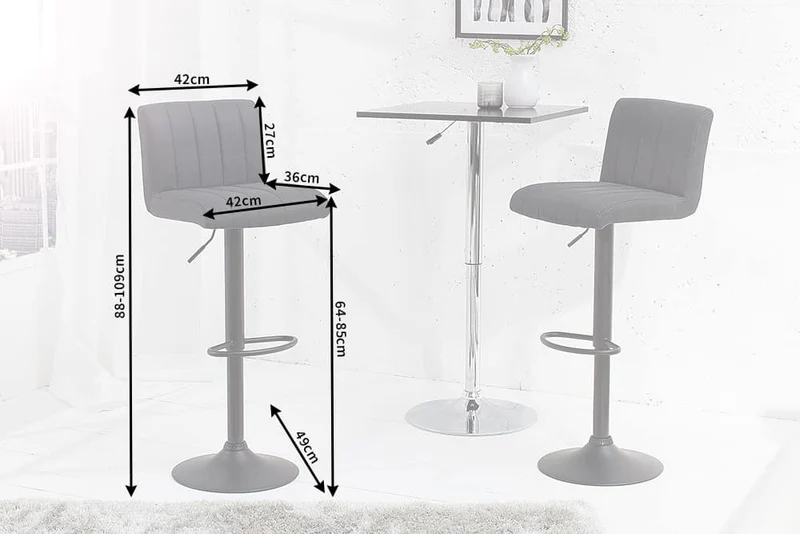 Tabouret de bar pivotant PORTLAND chaise de bar en microfibre gris vintage avec dossier réglable en hauteur
