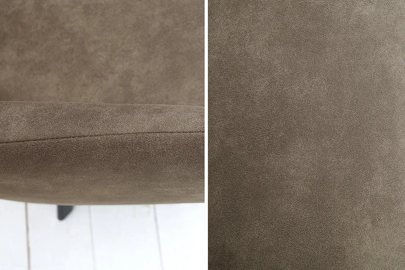 Chaise design rétro LUCCA en microfibre taupe antique avec accoudoirs matelassés et rembourrés