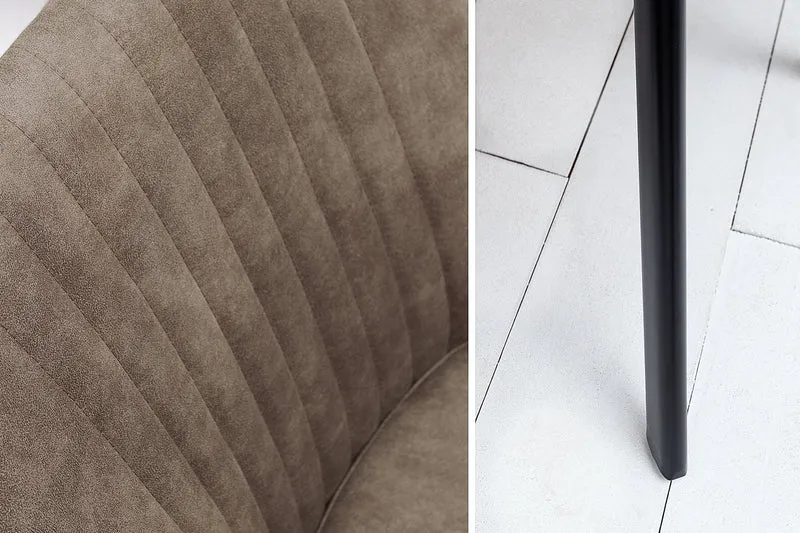 Chaise design rétro LUCCA en microfibre taupe antique avec accoudoirs matelassés et rembourrés