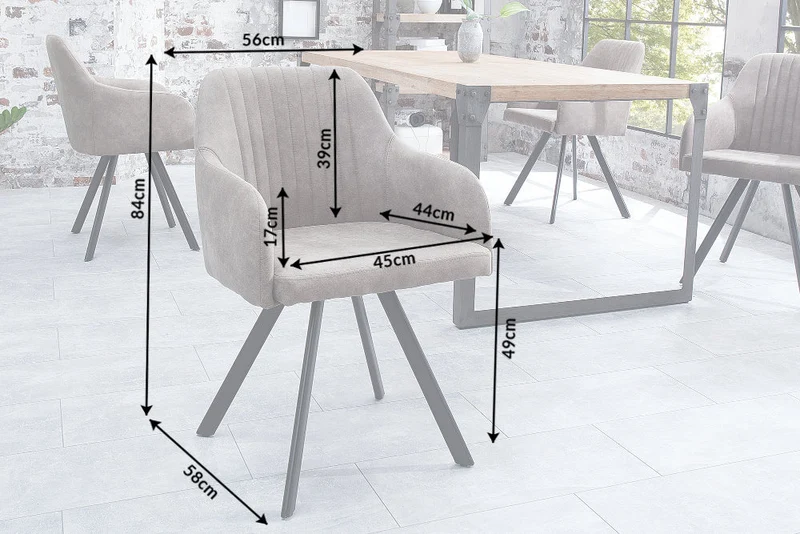 Chaise design rétro LUCCA en microfibre taupe antique avec accoudoirs matelassés et rembourrés