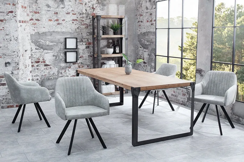 Chaise design rétro LUCCA en microfibre gris pierre avec accoudoirs matelassés et rembourrés