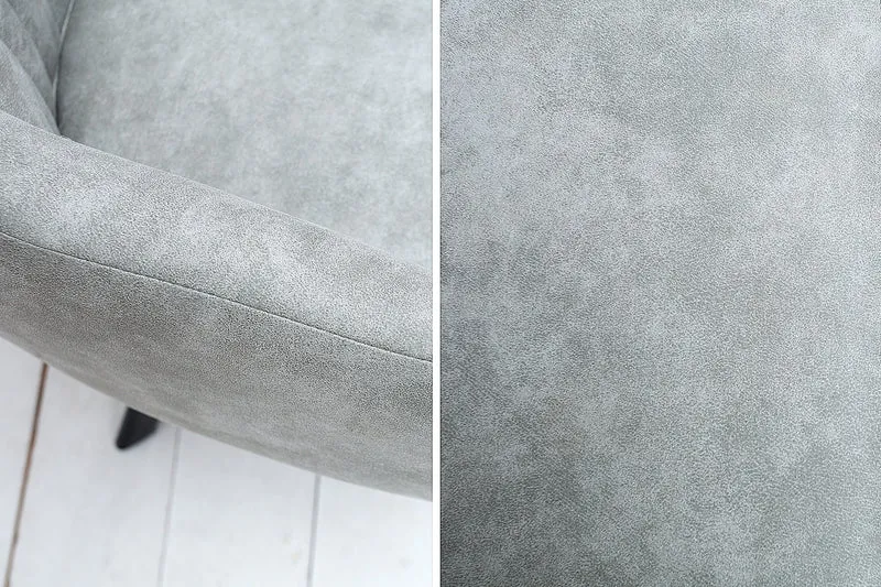 Chaise design rétro LUCCA en microfibre gris pierre avec accoudoirs matelassés et rembourrés