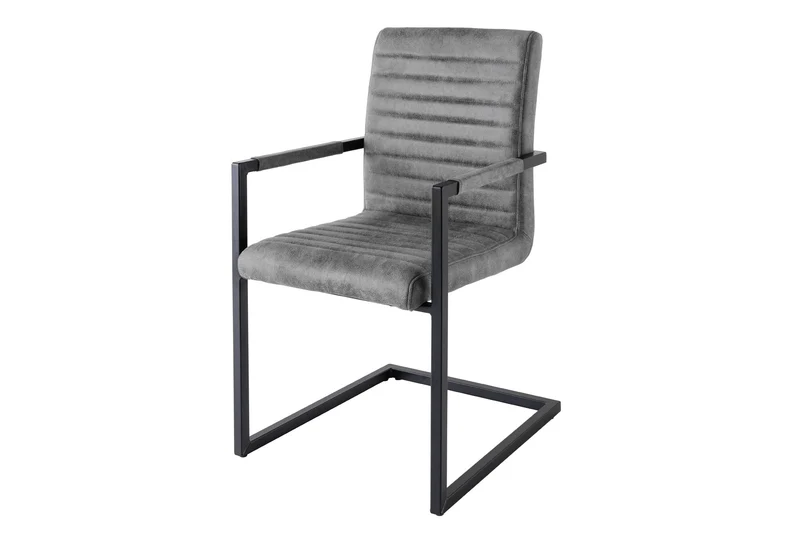 Lot de 2x chaises cantilever industrielle LOFT vintage grise en microfibre avec accoudoirs en acier inoxydable