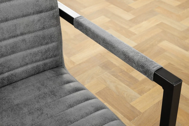 Lot de 2x chaises cantilever industrielle LOFT vintage grise en microfibre avec accoudoirs en acier inoxydable