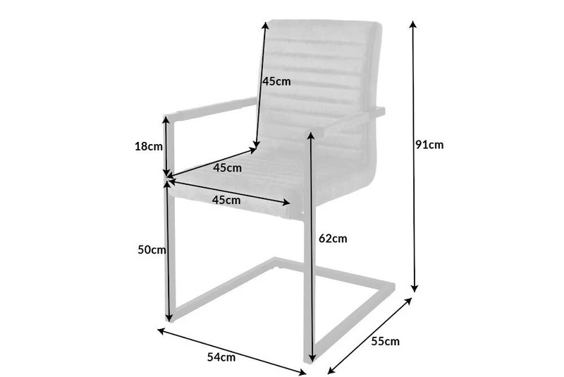 Lot de 2x chaises cantilever industrielle LOFT vintage grise en microfibre avec accoudoirs en acier inoxydable
