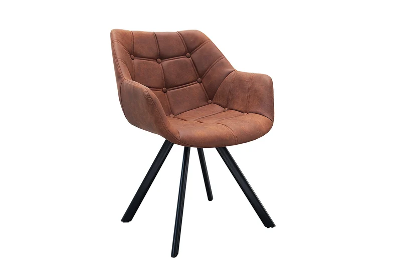 Chaise rétro THE DUTCH COURTURIER en microfibre marron antique avec accoudoirs et coutures décoratives