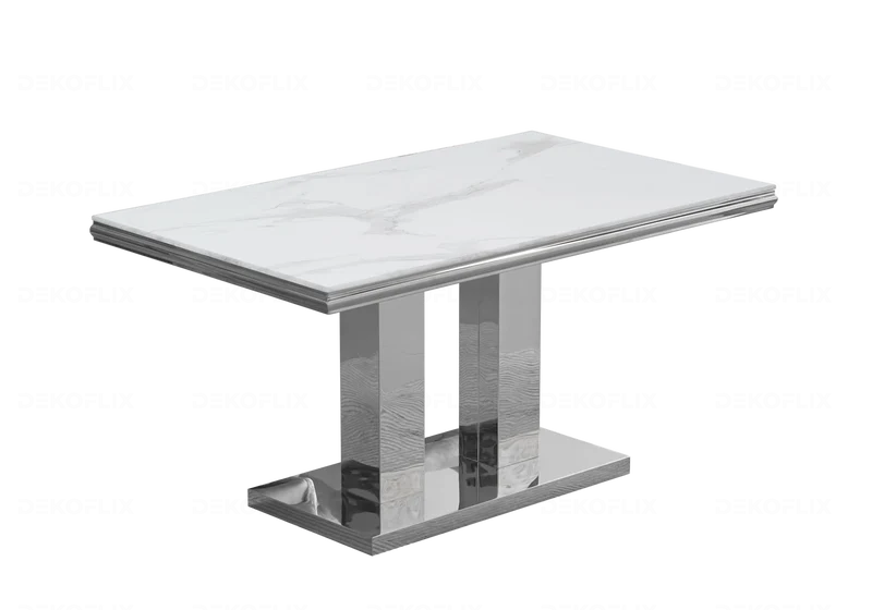 Table à manger marbre blanc argent design - Versus