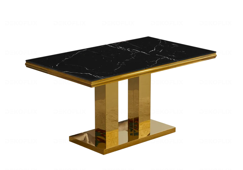 Table à manger marbre noir dorée design - Versus