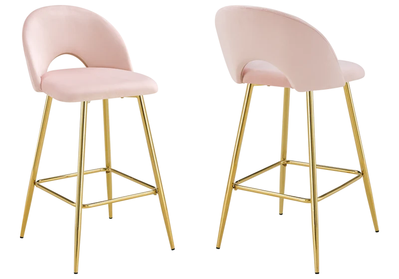 Chaise de bar dossier ouvert en velours rose - Talia x2