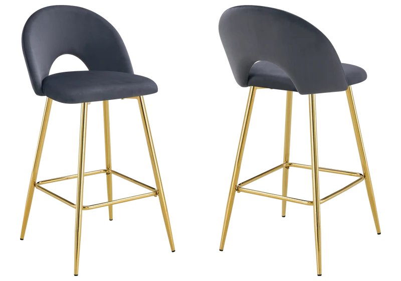 Chaise de bar dossier ouvert en velours anthracite - Talia x2