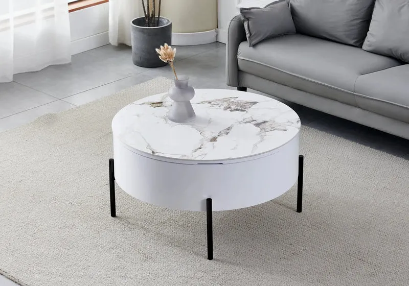 Table basse ronde noire céramique marbre beige - Vega