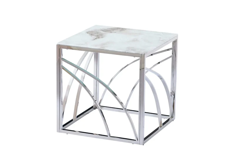 Petite table argentée marbre blanc - Lexie