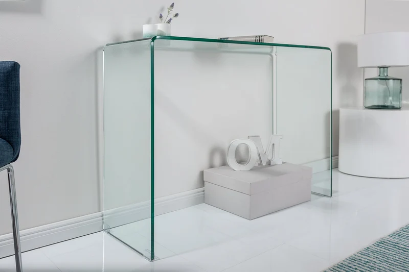 Table console extravagante en verre FANTOME 100cm table de bureau transparente tout en verre