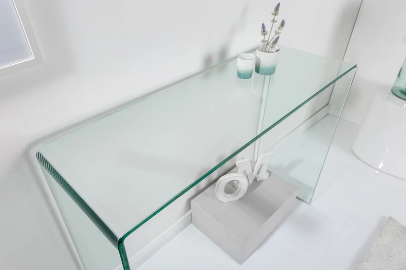 Table console extravagante en verre FANTOME 100cm table de bureau transparente tout en verre