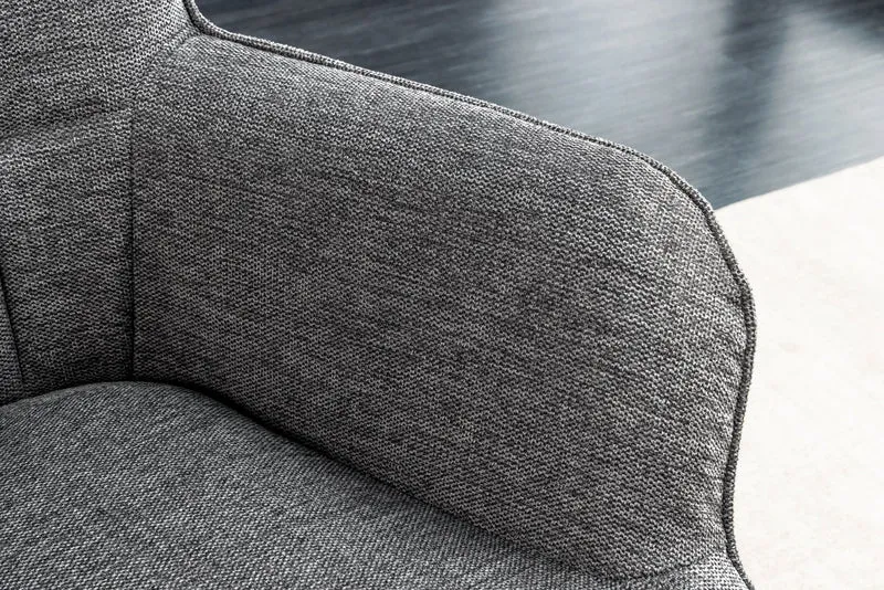 Fauteuil moderne SCANDINAVIA tissu structuré gris pieds en bois massif avec accoudoirs