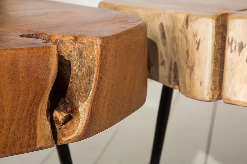 Table basse ronde GOA 60cm bois d'acacia massif tronc d'arbre pieds métal noir