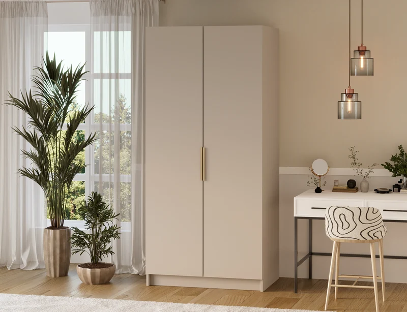Armoire dressing Léana 100 cm – 2 portes, penderie, étagères, avec ou sans miroir