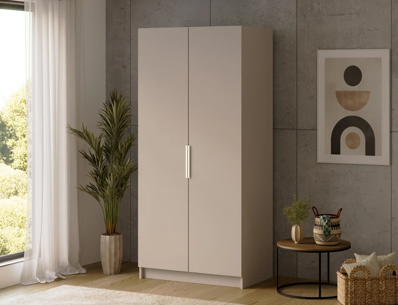 Armoire dressing Léana 100 cm – 2 portes, penderie, étagères, avec ou sans miroir