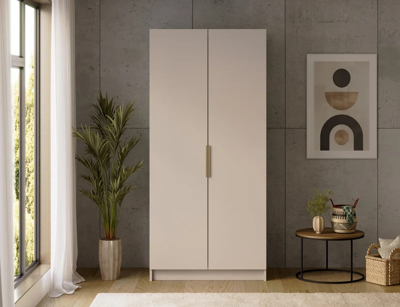 Armoire dressing Léana 100 cm – 2 portes, penderie, étagères, avec ou sans miroir