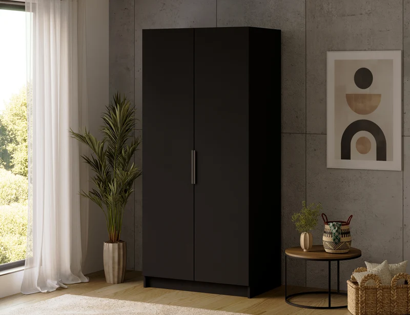Armoire dressing Léana 100 cm – 2 portes, penderie, étagères, avec ou sans miroir