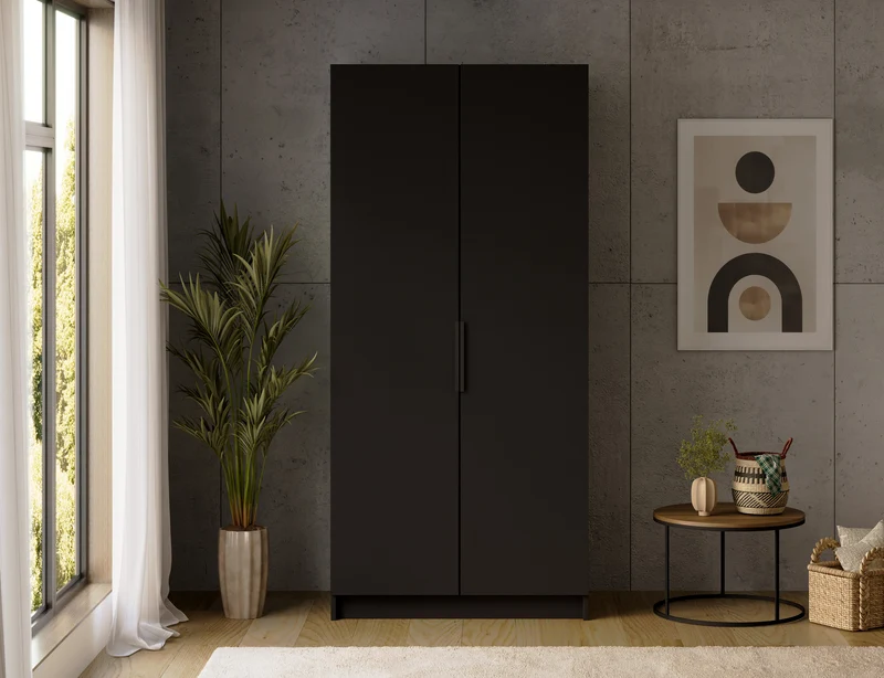 Armoire dressing Léana 100 cm – 2 portes, penderie, étagères, avec ou sans miroir
