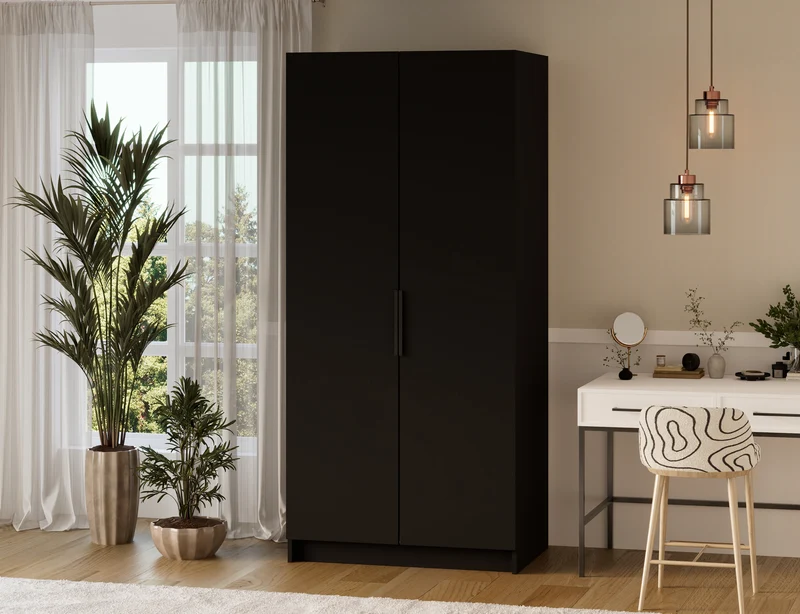 Armoire dressing Léana 100 cm – 2 portes, penderie, étagères, avec ou sans miroir