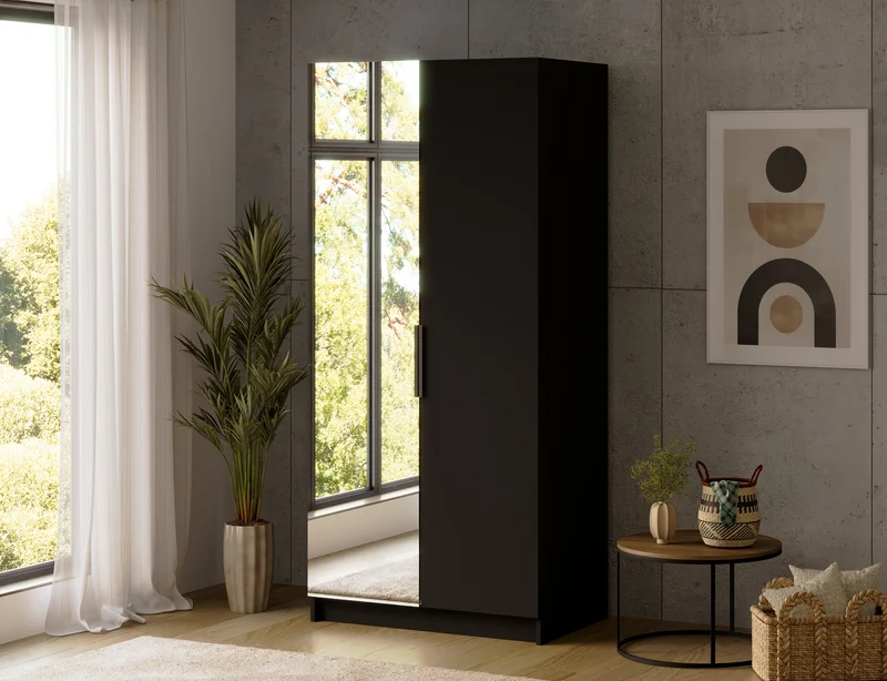 Armoire dressing Léana 100 cm – 2 portes, penderie, étagères, avec ou sans miroir