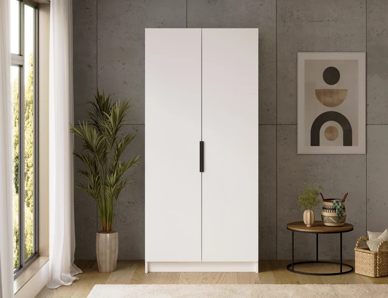Armoire dressing Léana 100 cm – 2 portes, penderie, étagères, avec ou sans miroir