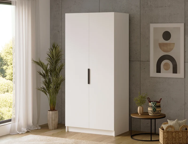 Armoire dressing Léana 100 cm – 2 portes, penderie, étagères, avec ou sans miroir