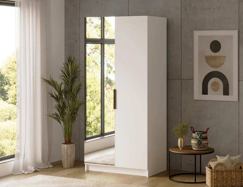 Armoire dressing Léana 100 cm – 2 portes, penderie, étagères, avec ou sans miroir