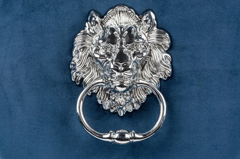 Lot de 2x chaises design MODERNE BAROQUE velours bleu roi avec tête de lion argentée