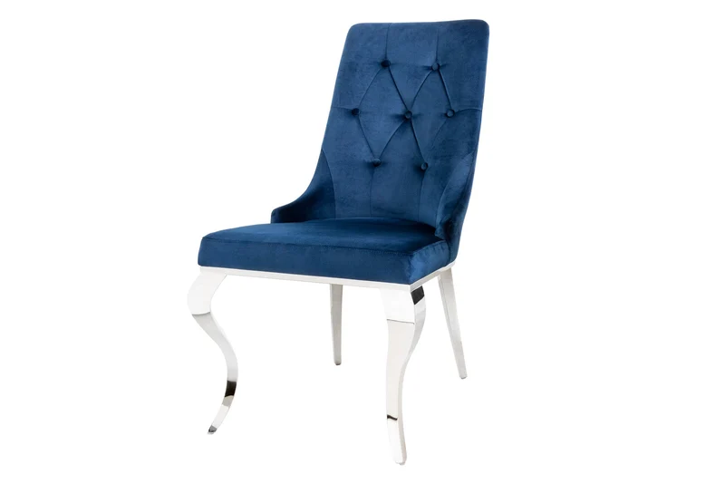 Lot de 2x chaises design MODERNE BAROQUE velours bleu roi avec tête de lion argentée