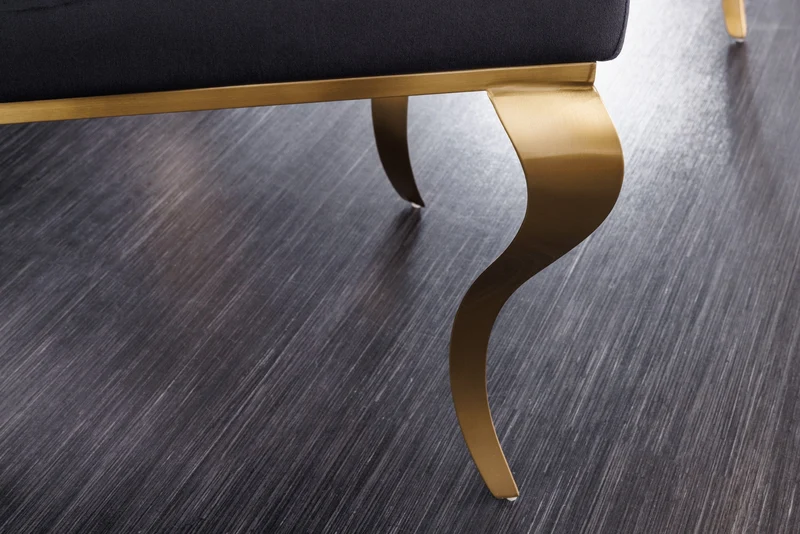 Lot de 2x chaises élégante MODERN BAROCK en velours noir, pieds en acier inoxydable