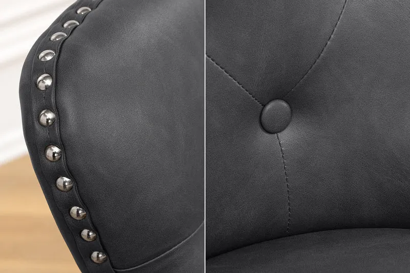 Lot 2x Chaises Chesterfield CASTLE en similicuir noir et bois massif avec poignée confort