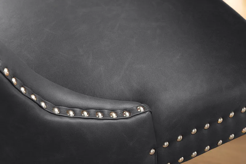 Lot 2x Chaises Chesterfield CASTLE en similicuir noir et bois massif avec poignée confort