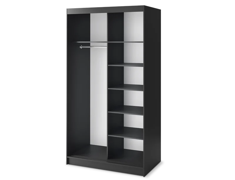 Armoire Dressing Coulissante 120 & 180 cm avec Miroir – Décor Chêne Artisan & Structure Noir Mat - VARELLA