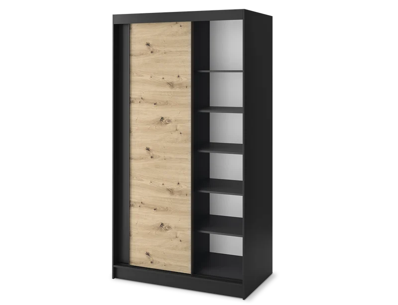 Armoire Dressing Coulissante 120 & 180 cm avec Miroir – Décor Chêne Artisan & Structure Noir Mat - VARELLA