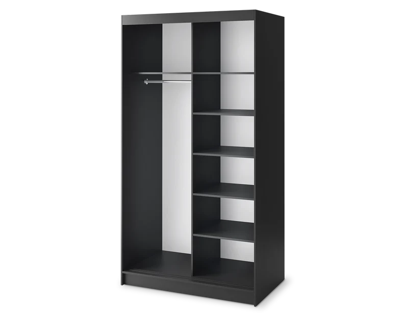 Armoire Dressing Coulissante 120 & 180 cm avec Miroir – Décor Chêne Artisan & Structure Noir Mat - VARELLA