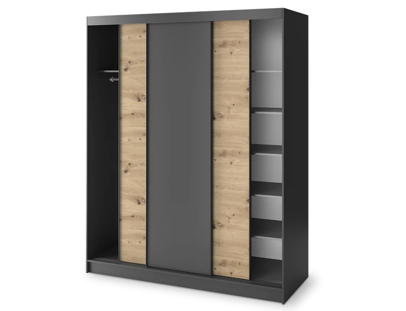 Armoire Dressing Coulissante 120 & 180 cm avec Miroir – Décor Chêne Artisan & Structure Noir Mat - VARELLA