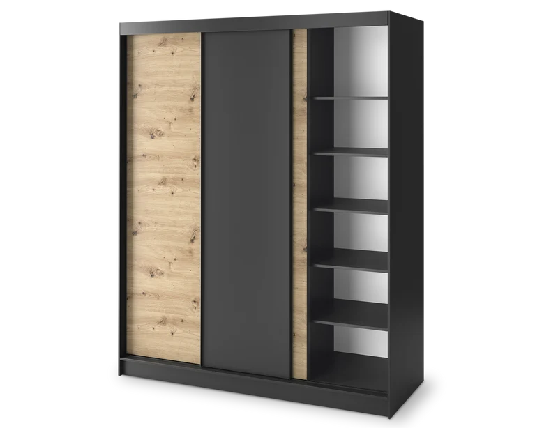 Armoire Dressing Coulissante 120 & 180 cm avec Miroir – Décor Chêne Artisan & Structure Noir Mat - VARELLA