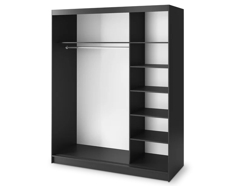 Armoire Dressing Coulissante 120 & 180 cm avec Miroir – Décor Chêne Artisan & Structure Noir Mat - VARELLA