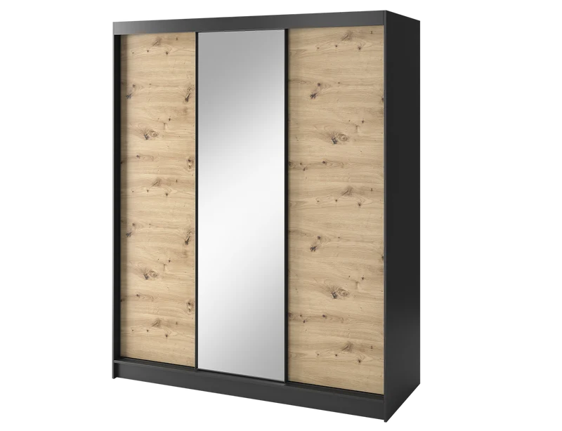 Armoire Dressing Coulissante 120 & 180 cm avec Miroir – Décor Chêne Artisan & Structure Noir Mat - VARELLA
