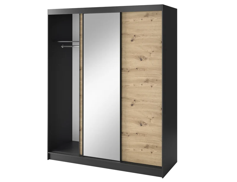 Armoire Dressing Coulissante 120 & 180 cm avec Miroir – Décor Chêne Artisan & Structure Noir Mat - VARELLA