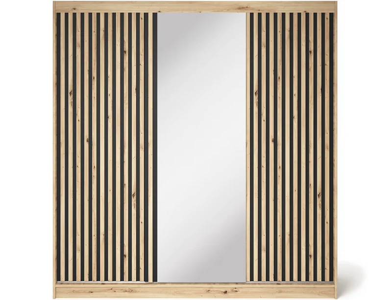 Armoire Dressing Coulissante 120 / 180 cm avec Miroir – Décor Chêne Artisan & Façades Lattes Modernes - LIGNARO