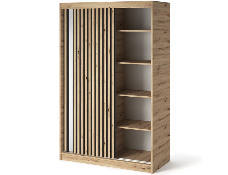 Armoire Dressing Coulissante 120 / 180 cm avec Miroir – Décor Chêne Artisan & Façades Lattes Modernes - LIGNARO