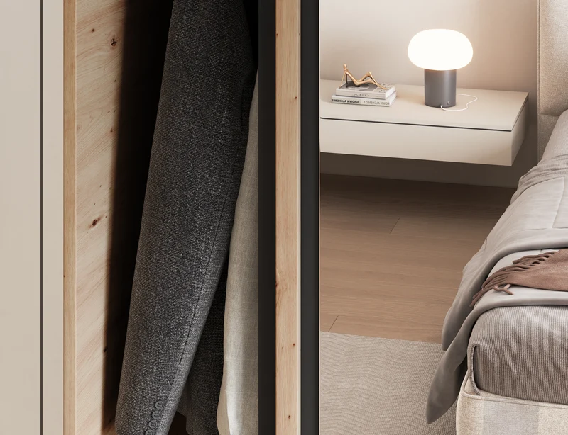 Armoire Dressing Coulissante 120 / 180 cm avec Miroir – Décor Chêne Artisan & Façades Lattes Modernes - LIGNARO