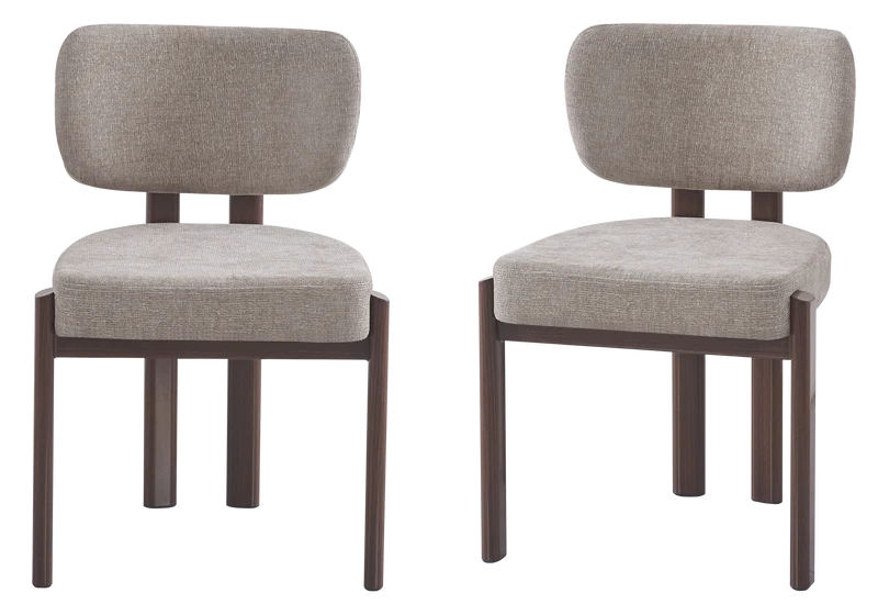Chaise salle à manger velours taupe noyer - Inaya x4