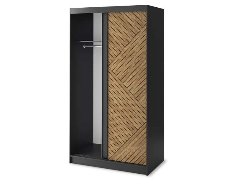 Armoire Dressing Coulissante 120 & 180 cm – Noir & Chêne Caramel – Miroir en option – CARVANO