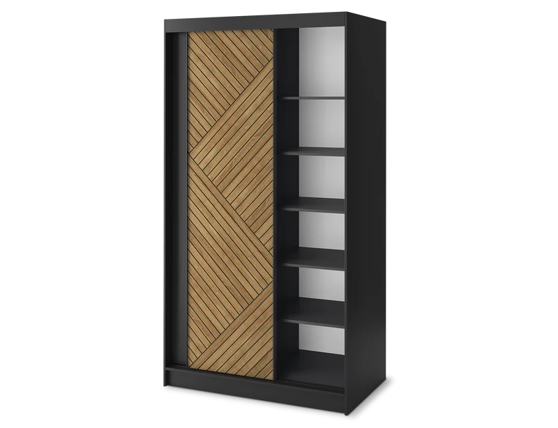 Armoire Dressing Coulissante 120 & 180 cm – Noir & Chêne Caramel – Miroir en option – CARVANO